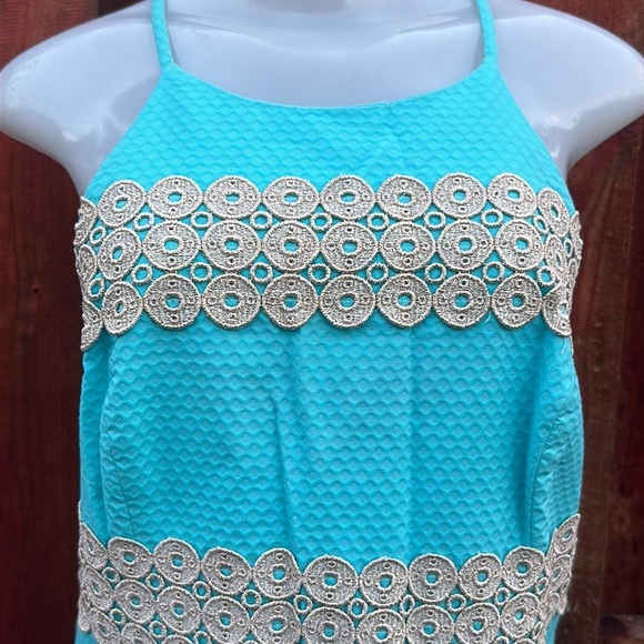 Lilly Pulitzer Annabelle Shift Shorely Blue Gold Lace Dress Size 4 - Picture 6 of 14